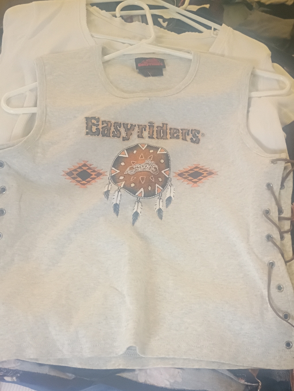 Riders by Lee Light Gray Lace-Up Dreamcatcher Tank